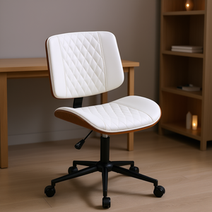 Silla de Escritorio de Cuero Sintético Blanco con Ruedas, Giratoria 360°, Altura Ajustable, Silla de Oficina para el Hogar, Diseño Moderno, Respaldo Acolchado - Product Image 2