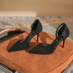 6692C Zapatos de tacón de aguja con punta en gamuza y correa en el tobillo, zapatos de oficina de tacón alto para mujer - Product Image 4
