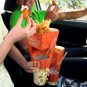 ถ้วยใส่เฟรนช์ฟรายส์ ไก่ทอด เบอร์เกอร์ เครื่องดื่ม และของว่าง ดีไซน์ใหม่ทันสมัย พร้อมที่จับแบบมือเดียวและช่องแบ่งสำหรับใส่ซอส - Product Image 5