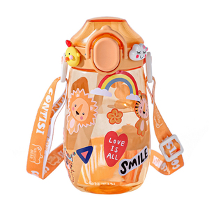 sport plastic water bottle with straw, customized logo 420ml Large water cup portable cup