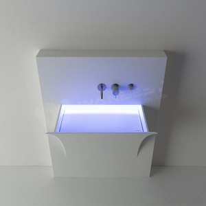 Lavabo da Parete Illuminato in Superficie Solida <span class=keywords><strong>Corian</strong></span> Lucida di Piccole Dimensioni Design per <span class=keywords><strong>Bagno</strong></span> d'Hotel - Product Image 2