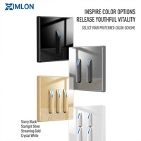 XIMLON OEM/ODM Interrupteur mural à touches de piano à réinitialisation automatique avec panneau en verre trempé, indicateur LED bleu, 1, 2 ou 3 gangs, CE, pour maison et hôtel