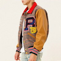 Vestes bomber en laine brodées en chenille avec manches en cuir de haute qualité, personnalisées OEM, vestes universitaires courtes pour hommes