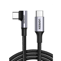 Kabel UGREEN USB C ke USB C 100W Pengisi Daya Tipe C Kabel Pengisian Cepat Sudut Kanan 1M 2M