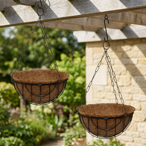 Pot de fleurs suspendu avec doublure en fibre de coco, panier en métal rustique pour l'affichage de plantes d'intérieur et d'extérieur - Product Image 6