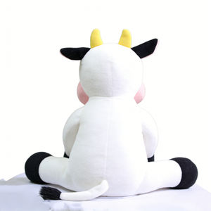 Peluche de vaca blanca, lindo peluche de vaca sentada, peluche de vaca de granja con boquilla rosa, peluche de vaca en blanco y negro - Product Image 4