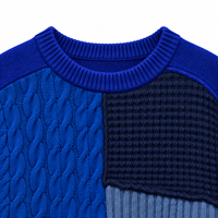 Sweater Rajut Pria Custom OEM ODM, Model Patchwork Bertekstur, Warna Blok, Kerah Bulat, Model Pullover untuk Pria
