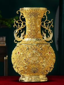 Vaso Feng Shui in Ottone Placcato Oro, Artigianato Intangibile del Patrimonio Culturale, Ornamento per Soggiorno e Ufficio - Product Image 1