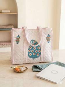 Bolsa de Mano de Algodón Bordada con Flores Estilo Bohemio, Reutilizable, con Cierre de Cremallera, para Uso Diario - Product Image 5