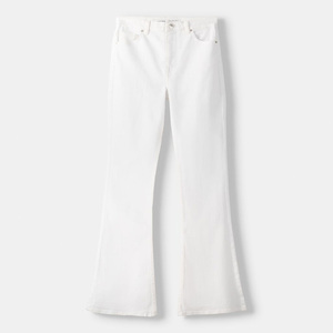 OEM Custom Logo donna <span class=keywords><strong>pantaloni</strong></span> in Denim <span class=keywords><strong>Flare</strong></span> taglio stivale a vita alta bianco traspirante tinta unita rivetto per abbigliamento Casual autunno estate - Product Image 5