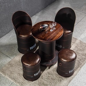 Công Nghiệp Phong Cách Cổ Điển Bền Cafe <span class=keywords><strong>Bar</strong></span> Salon Nhà Hàng Sắt Tùy Chỉnh Dầu Trống Sắt Thùng Bảng PU Ghế Phân Bộ - Product Image 6