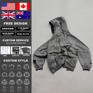 Custom Men's French Terry 100% Cotton Hoodie Oversized Acid Wash Paint Splatter Distress Effect Sun Faded Cropped Hoodie - Product Image 2