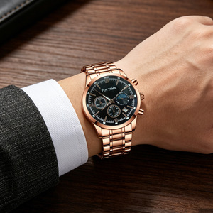 Montre multifonctionnelle pour homme avec chronomètre, affichage lumineux, fonction calendrier, résistante à l'eau, bracelet en acier inoxydable, quartz - Product Image 3