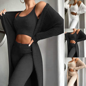 Woman <strong>Teddy</strong> <strong>Lounge</strong> Wear <strong>Set</strong> 3 Piece Tracksuits <strong>Fleece</strong> Pajamas <strong>Sets</strong> Female Nightwear Cardigan Sleepwear Sexy Lingerie - Product Image 5