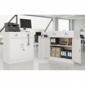 Modern Metal Filing <b>Cabinet</b> with 2 Drawers Lockable Office <b>Storage</b> Unit for Commercial Use <b>White</b> Minimalist Design - Product Image 1