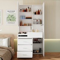 100 MOQ Coiffeuse en bois blanc avec plateau coulissant, miroir pleine longueur, étagères dissimulées, tiroirs et éclairage LED