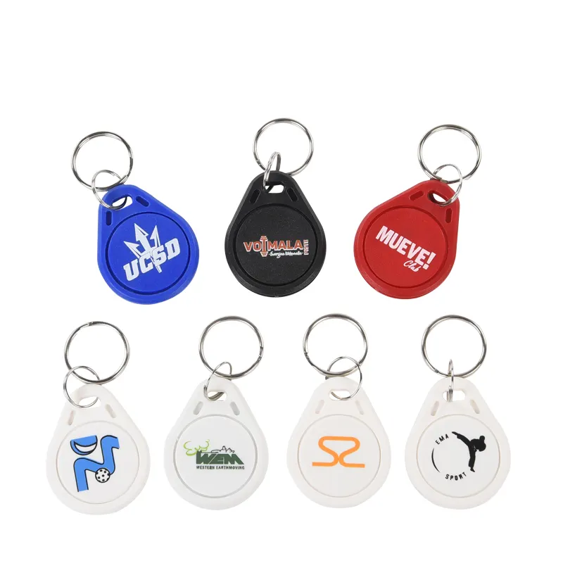 Custom TK4100 EM4200 T5577 programable reescribible UID 125Khz 13,56 Mhz ABS NFC Tag Keyfob RFID Key Fob con llavero