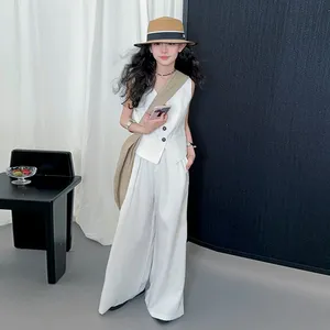 Nouvelle mode d'ensemble de vêtements pour adolescentes sans manches, <span class=keywords><strong>gilet</strong></span> solide, haut de tailleur + pantalon, ensemble de vêtements pour enfants - Product Image 1