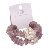 Lot de 2 Chouchous Perle Fleur Luxe Tendance pour Cheveux, Élastiques à Cheveux sur Carte pour Filles et Femmes