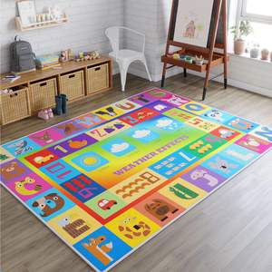 Alfombra infantil con diseño de animales de dibujos animados, letras rectangulares, resistente a las manchas, tejida a máquina, diseño novedoso para dormitorio y sala de estar - Product Image 5