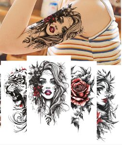 Tatuajes Temporales para Hombres y Mujeres Adultos, <span class=keywords><strong>Tatuaje</strong></span> de Dragón Negro Realista, Adhesivo de Media <span class=keywords><strong>Manga</strong></span>, Impermeable, Tatuajes Tribales Totem - Product Image 1