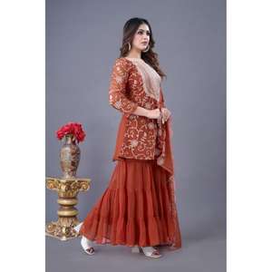 Georgette micro-coton lourd avec broderie à manches longues travail Flair entièrement à volants pour fête prix de gros - Product Image 4