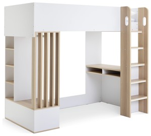 Tempat Tidur Loteng Anak Warna Putih dengan Meja dan Lemari, Tempat Tidur Susun dengan Tangga dan Rak, Gaya Nordik untuk Anak Laki-laki Perempuan Remaja - Product Image 2