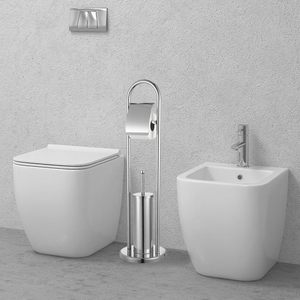 Porte-papier toilette en acier inoxydable avec support pour brosse, 22x80 cm, couleur argent, accessoire de salle de bain - Product Image 6