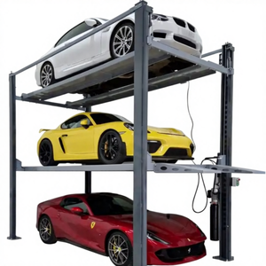 Système de stationnement vertical à quatre poteaux hydrauliques à triple empilage, capacité de charge de 2500 kg, modèle de parking pour voitures - Product Image 1