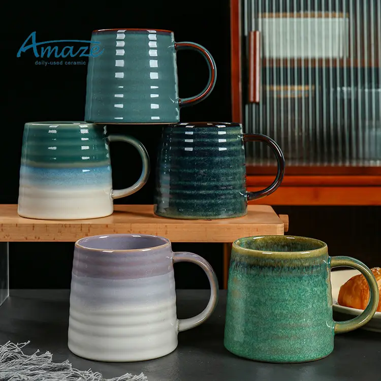 Precio de fábrica personalizado elegante ombre esmalte reactivo vintage al por mayor logotipo personalizado taza artículo de regalo tazas de té de cerámica a granel