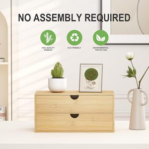 Desk Organizer with Drawers-Bamboo Wood Desktop Mail Organizer Storage <strong>Box</strong> Office Living Room Bathroom <strong>Vanity</strong> Dresser Top - Product Image 1