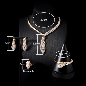 Conjunto de Joyería de Boda para Mujer con Circonia de Alto Brillo, Chapado en Oro, Estilo Dubái Africano, Collar de Novia - Product Image 6