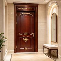 Porte en bois composite laqué, bois d'acajou, motif floral doré, imperméable, pour villa, hôtel, appartement, bureau, portes à battants