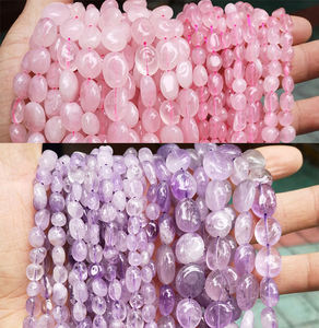 Gül kuvars kristal şifa takı yarı mamul ürünler doğal şekilli deliklerle ham taşlar boncuk ezilmiş taşlar toptan - Product Image 3