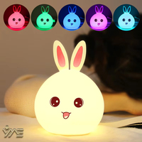 Veilleuse LED rechargeable Lapin mignon Lumière colorée Clap Lamp Pat Lamp Night Feeding Baby Bedroom and Kid's Christmas Gift