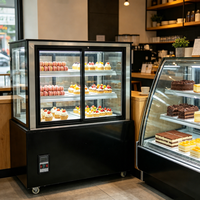 Vitrine commerciale à double porte coulissante pour gâteaux, en marbre et acier inoxydable, avec éclairage LED et étagères réglables