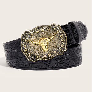 <span class=keywords><strong>Ceinture</strong></span> de cow-boy occidentale pour homme GUGETI en <span class=keywords><strong>cuir</strong></span> PU noir/brun, boucle en alliage vintage, largeur de <span class=keywords><strong>ceinture</strong></span> de 3,8 cm - Product Image 3