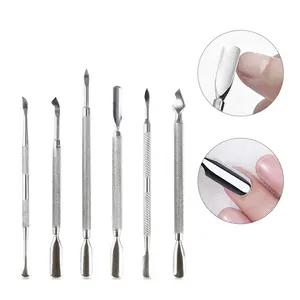 Poussoir à ongles professionnel en acier inoxydable 6 Styles outils de manucure et pédicure Double face poussoir à cuticules en acier inoxydable