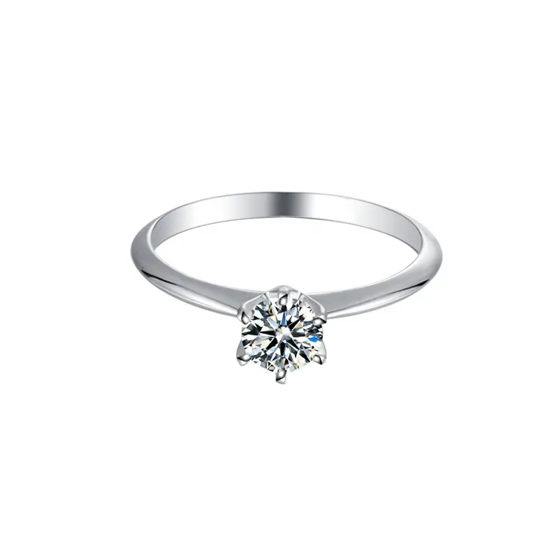 Abiding Classic Six Prong Setting 5ミリメートルMoissanite Ring Wedding Ring Silver 925ためWomen Jewelry