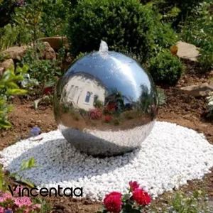 Modern Bola Ao Ar Livre Estátua de Metal Característica Da Água Fonte Escultura Esfera de Aço Inoxidável