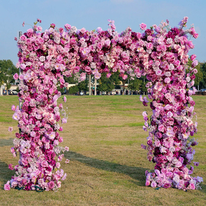 Venta al por mayor de seda personalizada Blanca Rosa Roja soporte de arco arreglos florales artificiales decoración del banquete de boda de fondo - Product Image 2