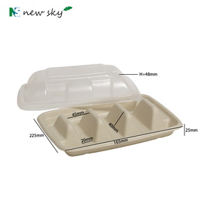 מחזיק טאקו וצלחת נייר מתכלה מקנה סוכר, קופסת טייק אווי עם 3 תאים, עם מכסה, מתאים למיקרוגל, בטוח למזון, חד פעמי - Product Image 2