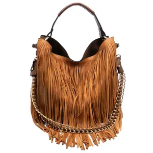 2024 New Arrivals Stylish Tassels Designer Bag Set Gold Chain Women's Shoulder Bags Ladies PU Leather Crossbody Bag
