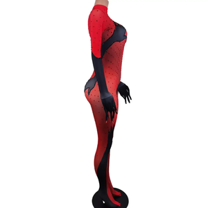 Traje de cosplay sexy con estampado 3D de diamantes de imitación rojos, mono de fiesta para adultos, ropa de carnaval - Product Image 4