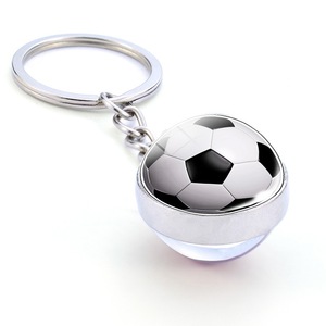 New Hot Sale Glass Ball Double Side Basketball Football Key Ring Fashion 3D Volleyball Baseball Pendant Key Chain
