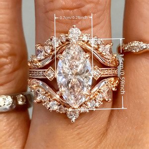Ensemble de bagues en laiton romantique OJ, 3 pièces, plaqué or <span class=keywords><strong>champagne</strong></span> pour femmes, zircon 3A, coupe marquise, bague de fiançailles, bague de mariage - Product Image 3