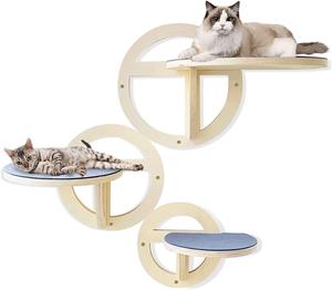 Estante de pared DIY clásico de madera para gatos, conjunto de <span class=keywords><strong>hamaca</strong></span> y perchas de pared 3 en 1, escalones, árbol de actividades, juego y descanso - Product Image 2