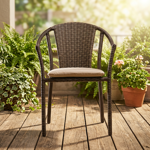 Chaise de jardin en rotin d'extérieur avec coussin, style minimaliste, design durable avec pieds coniques pour utilisation sur sol dur, sans logo - Product Image 3