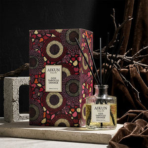 Diffuseur de parfum en verre rond Aikun Fruity Citrus 100ml avec bâtonnets en fibre noire, coffret cadeau floral personnalisé, OEM ODM, marque privée - Product Image 1