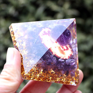 <b>Crystal</b> <b>Chip</b> Pyramid Amethyst Flame Tai Chi Resin Epoxy Home Decoration Desktop Ornament - Product Image 4